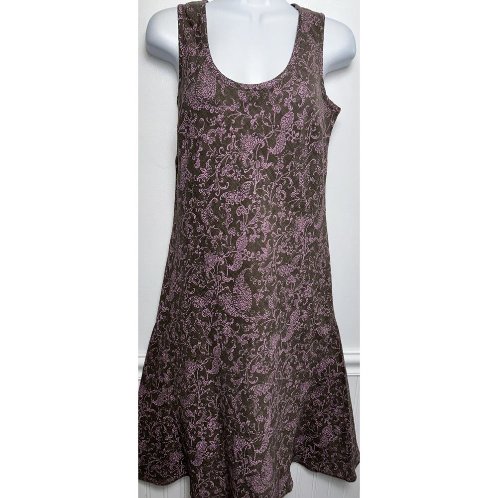J. Jill Tank Dress 6 100% Linen Sleeveless Round Neck Shift Brown Purple Floral